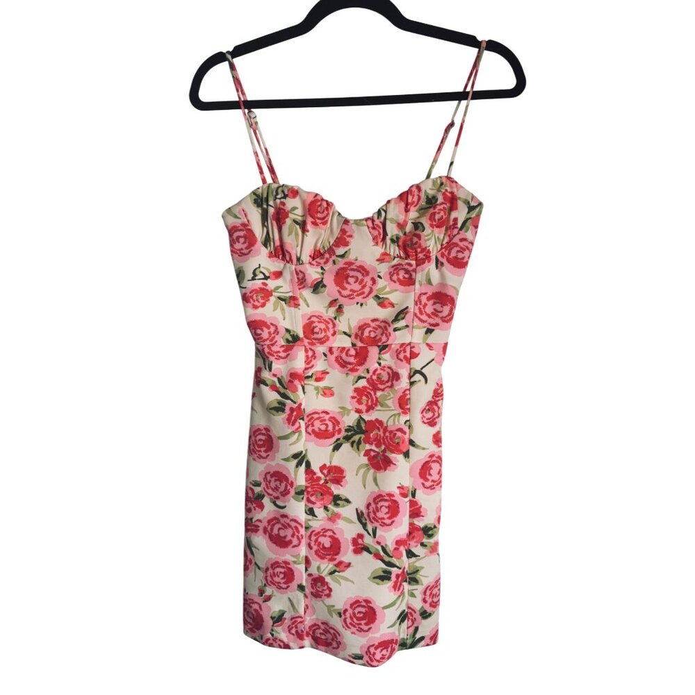 Zara XS Floral Spaghetti Strap Mini Dress White/Red Polyester